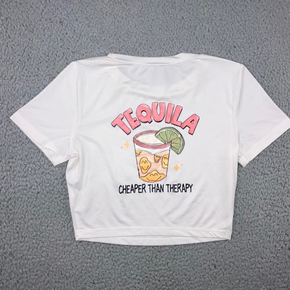 Graphic Crop Top Women S Tequila Cheaper Than Therapy White Cocktail S/S